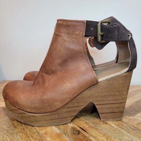 Free People Shoes - Free People Shoes Womens Size 8 Amber Orchard Ankle Strap Clogs Brown Leather